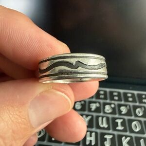 Men's Sterling-Style Wave Pattern Ring in Silver Tone